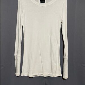 Cream Fitted Ribbed Long Sleeve T-Shirt